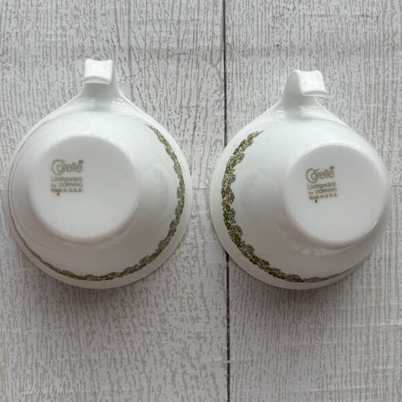 Vintage Set of 2 Cups Corelle Green Crazy Daisy Hook Handles - Picture 7 of 9